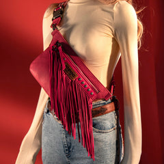 WG73-8194  Wrangler Fringe  Fanny Pack Belt Bag Sling Bag - Red