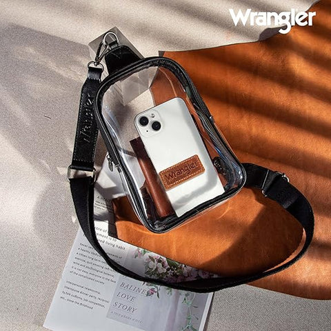 WG87-226  Wrangler Clear Sling Bag/Crossbody/Chest Bag  - Black