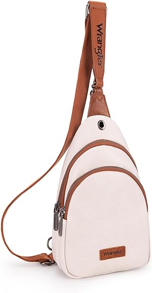 WG87-227 Wrangler Sling Bag/Crossbody/Chest Bag Dual Zippered Compartment Beige-Brown