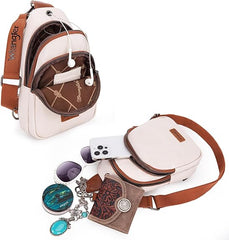 WG87-227 Wrangler Sling Bag/Crossbody/Chest Bag Dual Zippered Compartment - Beige-Brown
