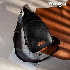 WG87-227 Wrangler Sling Bag/Crossbody/Chest Bag Dual Zippered Compartment - Black