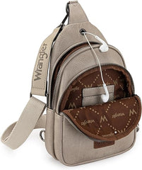 WG87-227 Wrangler Sling Bag/Crossbody/Chest Bag Dual Zippered Compartment -Light Grey
