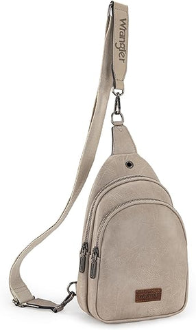 WG87-227 Wrangler Sling Bag/Crossbody/Chest Bag Dual Zippered Compartment -Light Grey