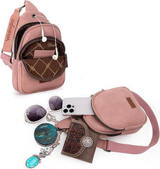 WG87-227 Wrangler Sling Bag/Crossbody/Chest Bag Dual Zippered Compartment -Pink