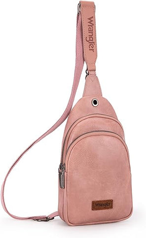 WG87-227 Wrangler Sling Bag/Crossbody/Chest Bag Dual Zippered Compartment -Pink