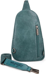 WG87-227 Wrangler Sling Bag/Crossbody/Chest Bag Dual Zippered Compartment -Turquoise