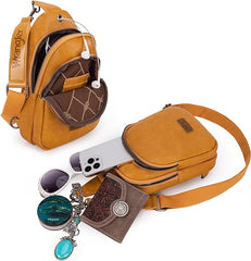 WG87-227 Wrangler Sling Bag/Crossbody/Chest Bag Dual Zippered Compartment - Yellow