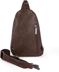 WG87-227 Wrangler Sling Bag/Crossbody/Chest Bag Dual Zippered Compartment - Coffee