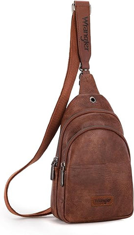 WG87-227 Wrangler Sling Bag/Crossbody/Chest Bag Dual Zippered Compartment - Dark Brown