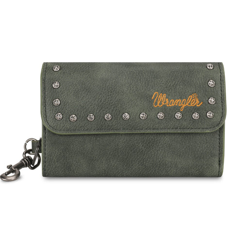 WG89-W001  Wrangler Studded Accents Tri-fold Key-Chain Wallet - Green (ONLINE EXCLUSIVE)