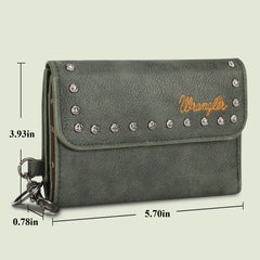 WG89-W001  Wrangler Studded Accents Tri-fold Key-Chain Wallet - Green (ONLINE EXCLUSIVE)