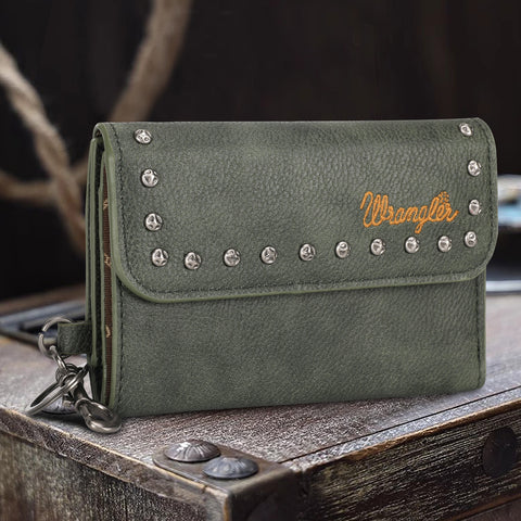 WG89-W001  Wrangler Studded Accents Tri-fold Key-Chain Wallet - Green (ONLINE EXCLUSIVE)