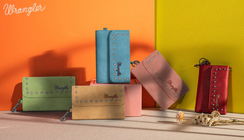 WG89-W001  12Pcs Assorted Colors Wrangler Accents Tri-fold Key-Chain Wallet