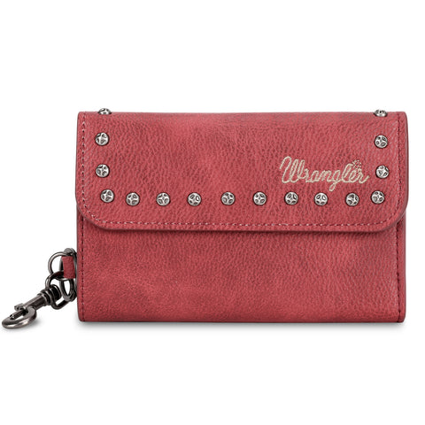 WG89-W001  Wrangler Studded Accents Tri-fold Key-Chain Wallet -Red (ONLINE EXCLUSIVE)