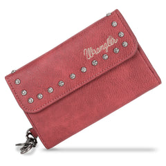 WG89-W001  Wrangler Studded Accents Tri-fold Key-Chain Wallet -Red (ONLINE EXCLUSIVE)