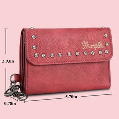 WG89-W001  Wrangler Studded Accents Tri-fold Key-Chain Wallet -Red (ONLINE EXCLUSIVE)