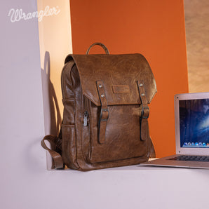 WG98-043 Wrangler Belt Buckle Laptop Backpack - Dark Brown