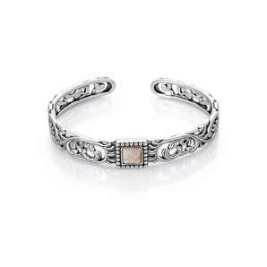WG-AC-BC-100-SL Wrangler Scroll Inlay Stone Cuff Bracelet - Silver