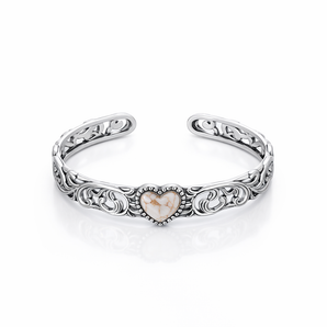 WG-AC-BC-101-SL Wrangler Heart Stone Scroll Inlay Cuff Bracelet - Silver