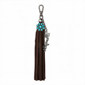 WGC-1021CF Wrangler Turquoise Fringe Suede Bag Charm - Coffee