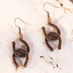 WGE-1025  Wrangler Bronze Double Horse Shoe Dangling Earrings