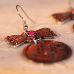 WGE-1035 Wrangler Western Mariposa Round Concho Dangling Earring Hot Pink