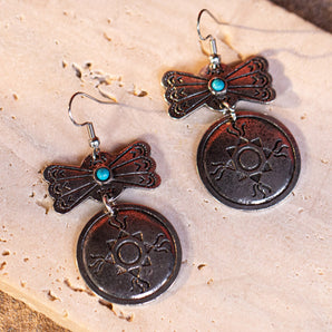 WGE-1035 Wrangler Western Mariposa Round Concho Dangling Earring - Turquoise