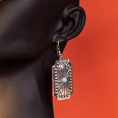 WGE-1037  Wrangler Western Beaded Sunburst Concho Dangling Earring - Turquoise