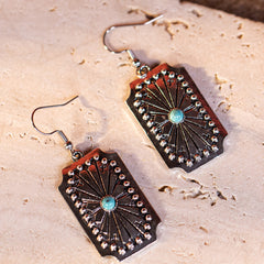 WGE-1037  Wrangler Western Beaded Sunburst Concho Dangling Earring - Turquoise