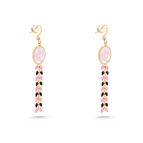 WGE-1042  Wrangler 14K Gold Western Natural Stone Oval Shaped Dangle Statement Earring