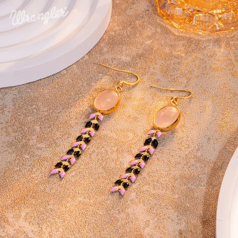 WGE-1042  Wrangler 14K Gold Western Natural Stone Oval Shaped Dangle Statement Earring
