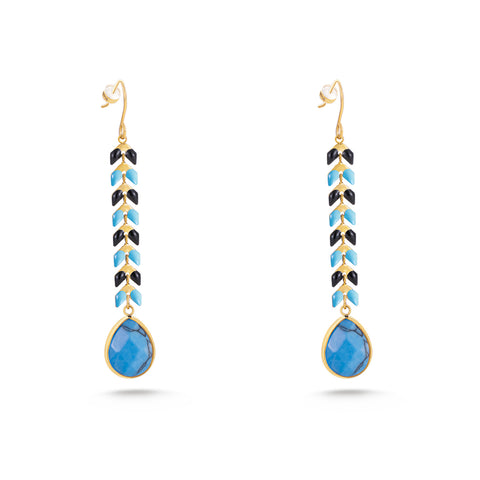 WGE-1043  Wrangler 14K Gold Western Natural Stone Tear Drop Shaped Dangle Statement Earring