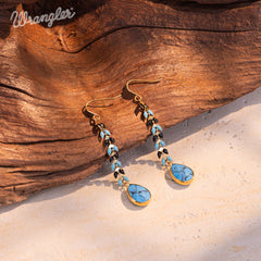 WGE-1043  Wrangler 14K Gold Western Natural Stone Tear Drop Shaped Dangle Statement Earring