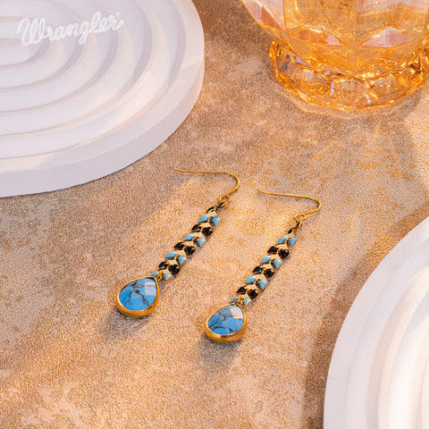 WGE-1043  Wrangler 14K Gold Western Natural Stone Tear Drop Shaped Dangle Statement Earring