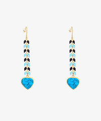 WGE-1044  Wrangler 14K Gold Western Natural Stone Drop Dangle Heart Shaped Statement Earrings
