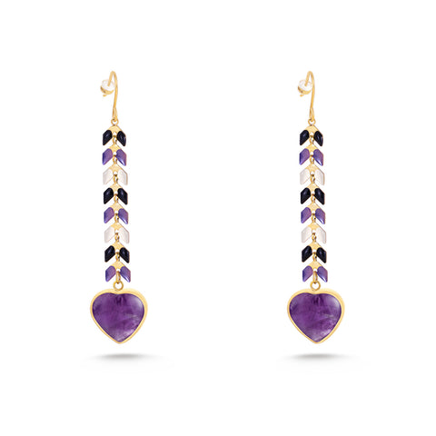 WGE-1044  Wrangler 14K Gold Western Natural Stone Drop Dangle Heart Shaped Statement Earrings