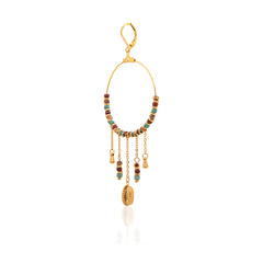 WGE-1105G-MUTI   Wrangler 14K Gold Plated Natural Stone Dangling Charms Hoop Earrings -Multi