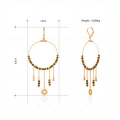 WGE-1105G-BR  Wrangler 14K Gold Plated Natural Stone Dangling Charms Hoop Earrings - Brown