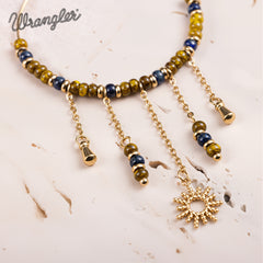 WGE-1105G-BR  Wrangler 14K Gold Plated Natural Stone Dangling Charms Hoop Earrings - Brown