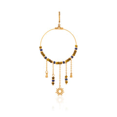 WGE-1105G-BR  Wrangler 14K Gold Plated Natural Stone Dangling Charms Hoop Earrings - Brown