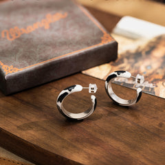 WGE-CW-1132S Wrangler Cow Print  Hoop Earrings -Black