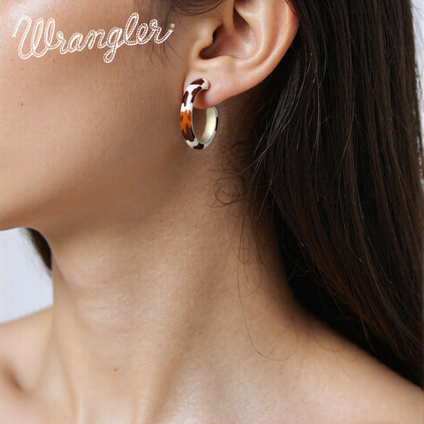 WGE-CW-1132S Wrangler Cow Print  Hoop Earrings -Coffee