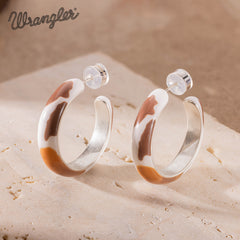 WGE-CW-1132S Wrangler Cow Print  Hoop Earrings -Coffee
