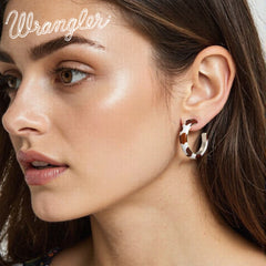 WGE-CW-1132S Wrangler Cow Print  Hoop Earrings -Coffee
