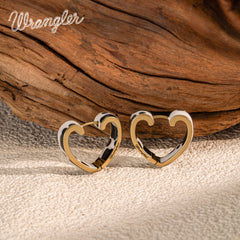 WGE-HCW-1135G Wrangler Cow Print Open Heart Shape  Earrings -Black