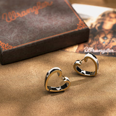 WGE-HCW-1135G Wrangler Cow Print Open Heart Shape  Earrings -Black