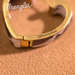 WGE-HCW-1135G Wrangler Cow Print Open Heart Shape  Earrings -Black