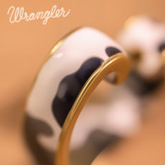 WGE-HCW-1135G Wrangler Cow Print Open Heart Shape  Earrings -Black