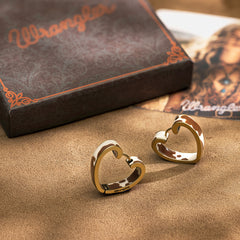 WGE-HCW-1135G Wrangler Cow Print Open Heart Shape  Earrings -Coffee