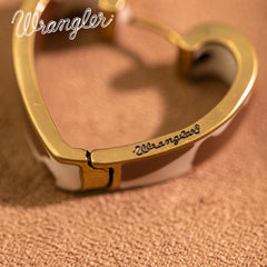 WGE-HCW-1135G Wrangler Cow Print Open Heart Shape  Earrings -Coffee